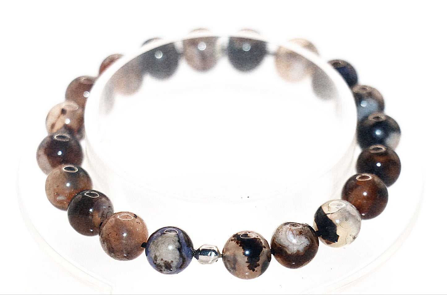 Black Flower Agate Gemstone Bracelet