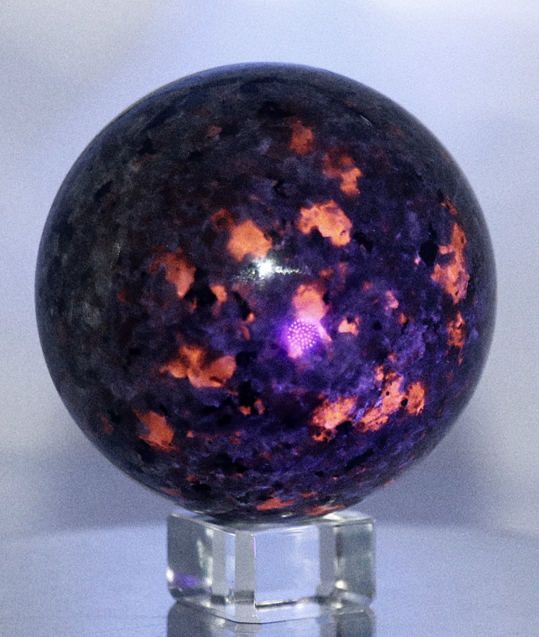 60-70mm Yooperlite UV Light Shine Gemstone Sphere & Stand