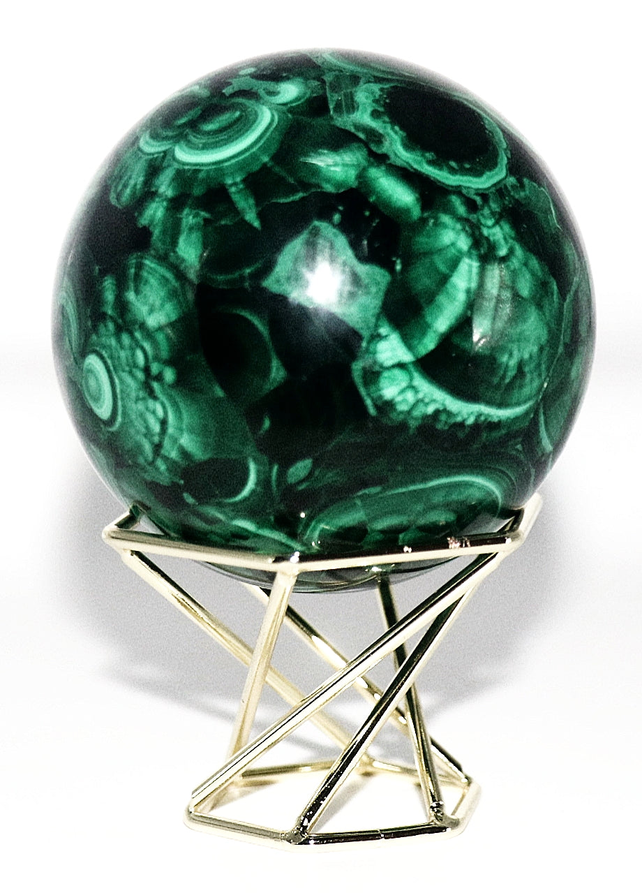 Malachite Gemstone Sphere & Gold Sphere Stand