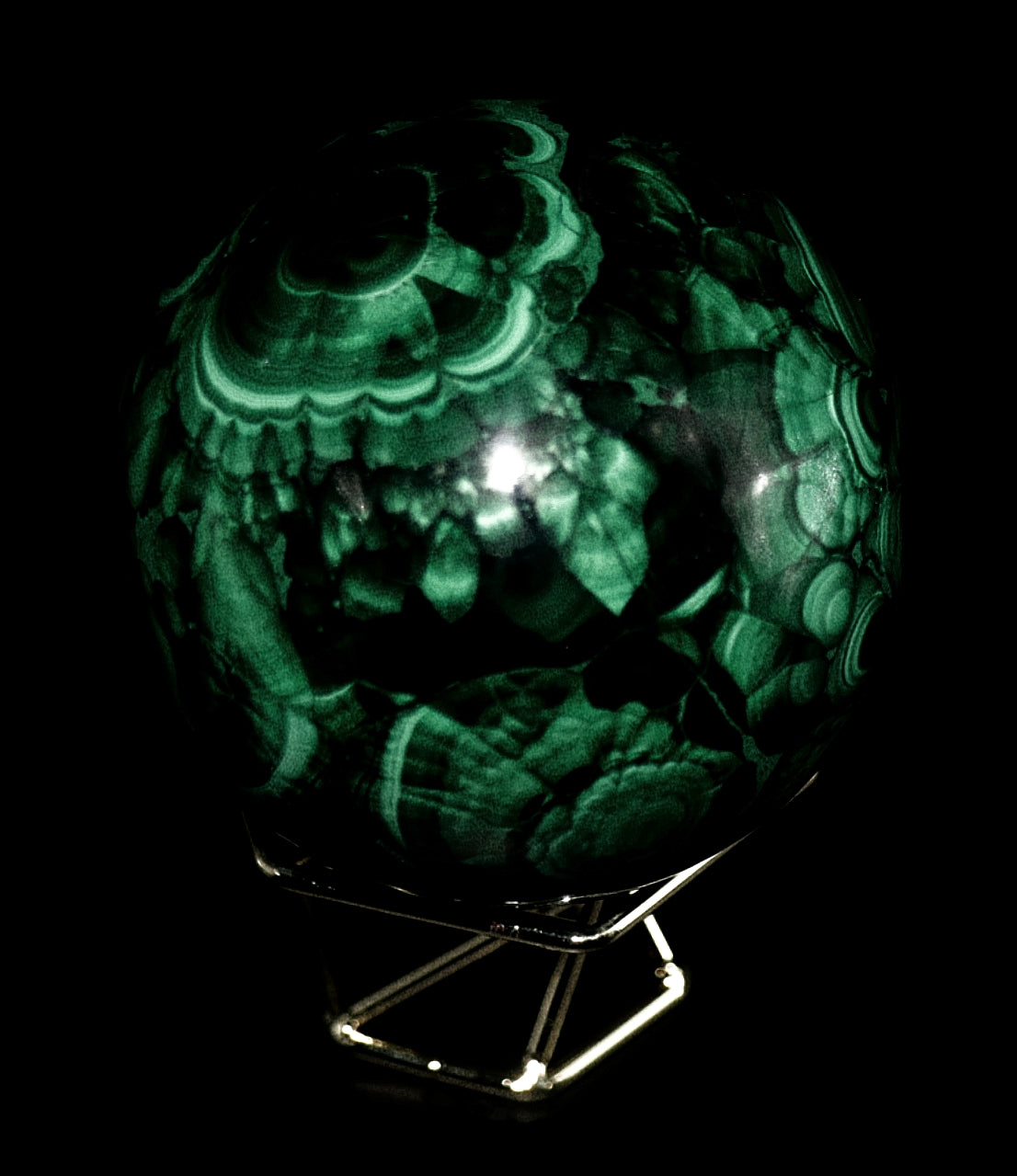 Malachite Gemstone Sphere & Gold Sphere Stand