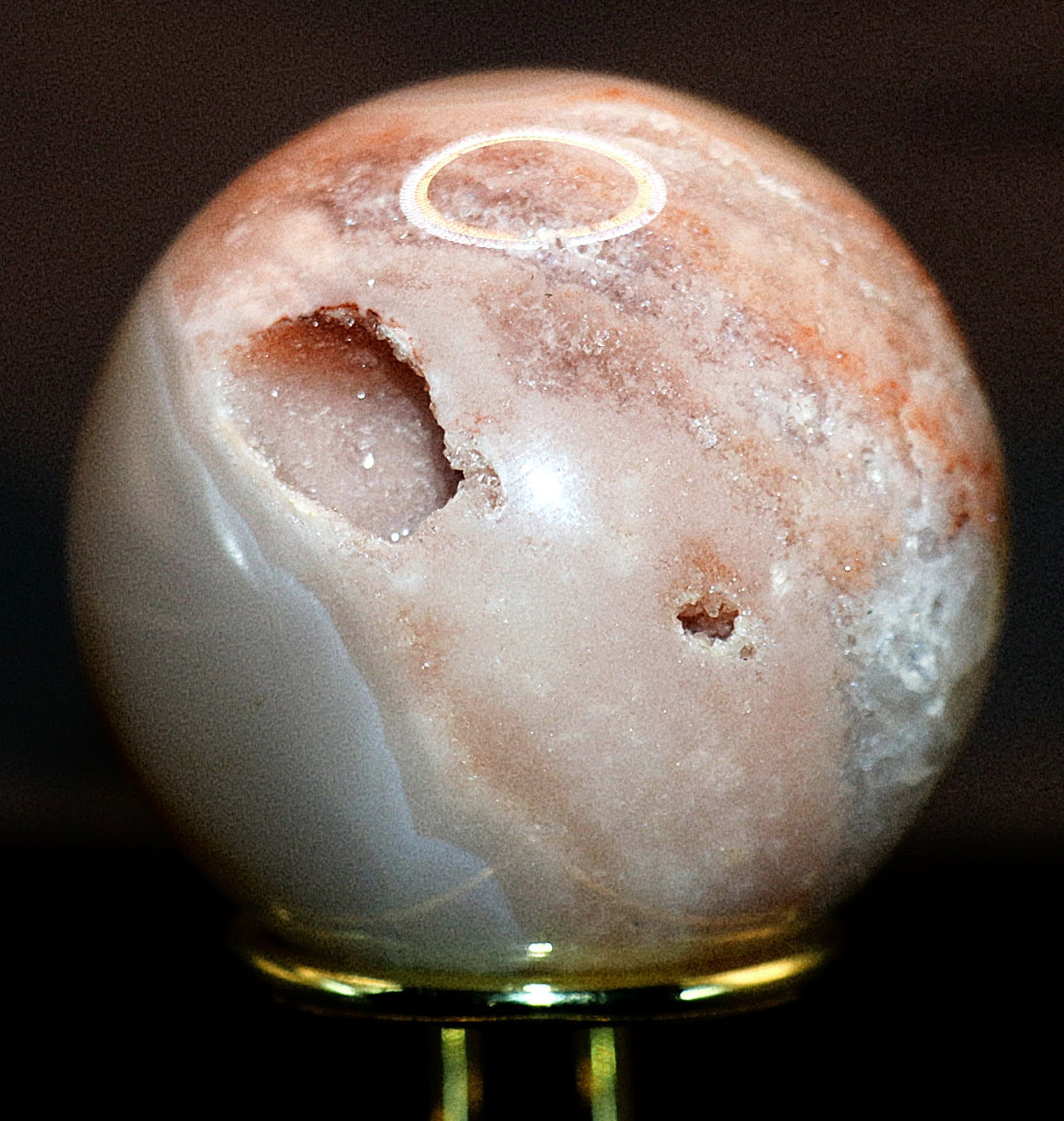 Rare Pink Amethyst Gemstone Sphere & Golden Triangle Sphere Holder