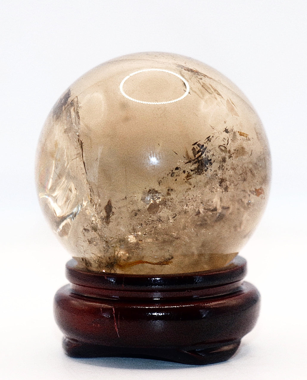 Smokey Quartz Gemstone Sphere & Circular Wooden Sphere Stand