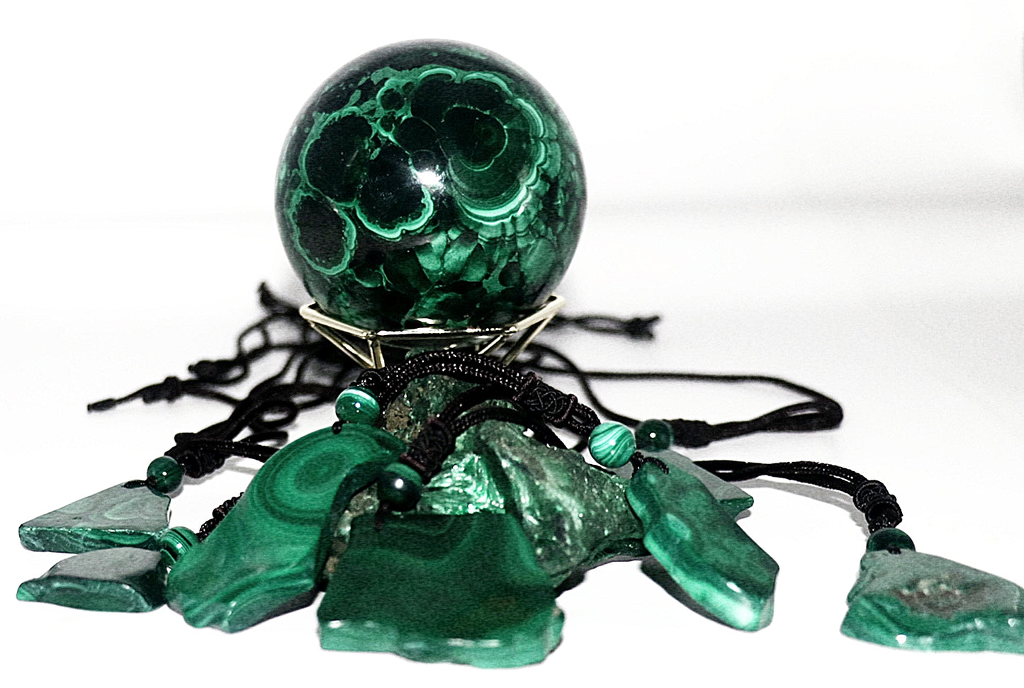 Malachite Gemstone Sphere & Gold Sphere Stand