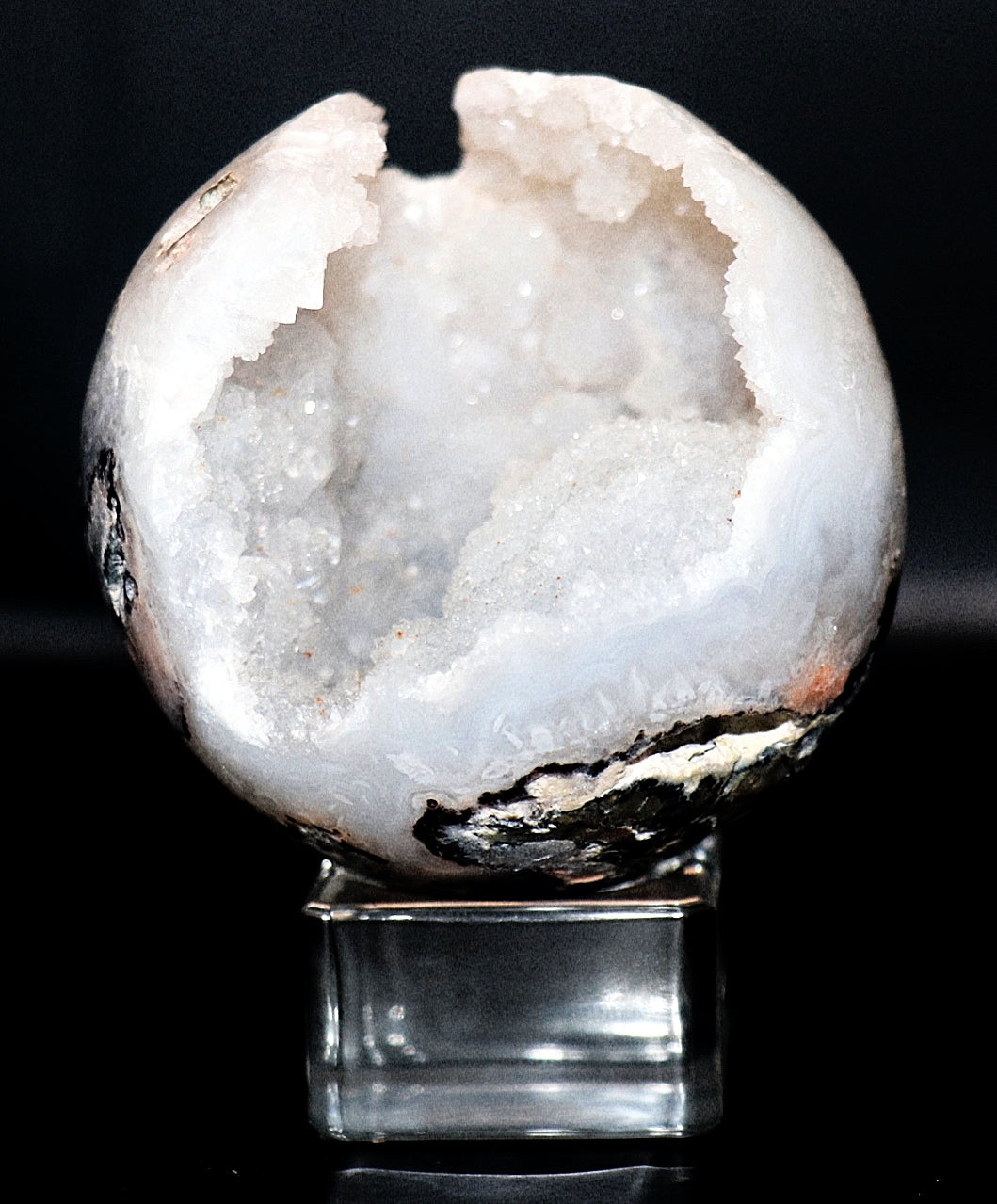 Rare White Jade Specimen Sphere & Square Clear Stand