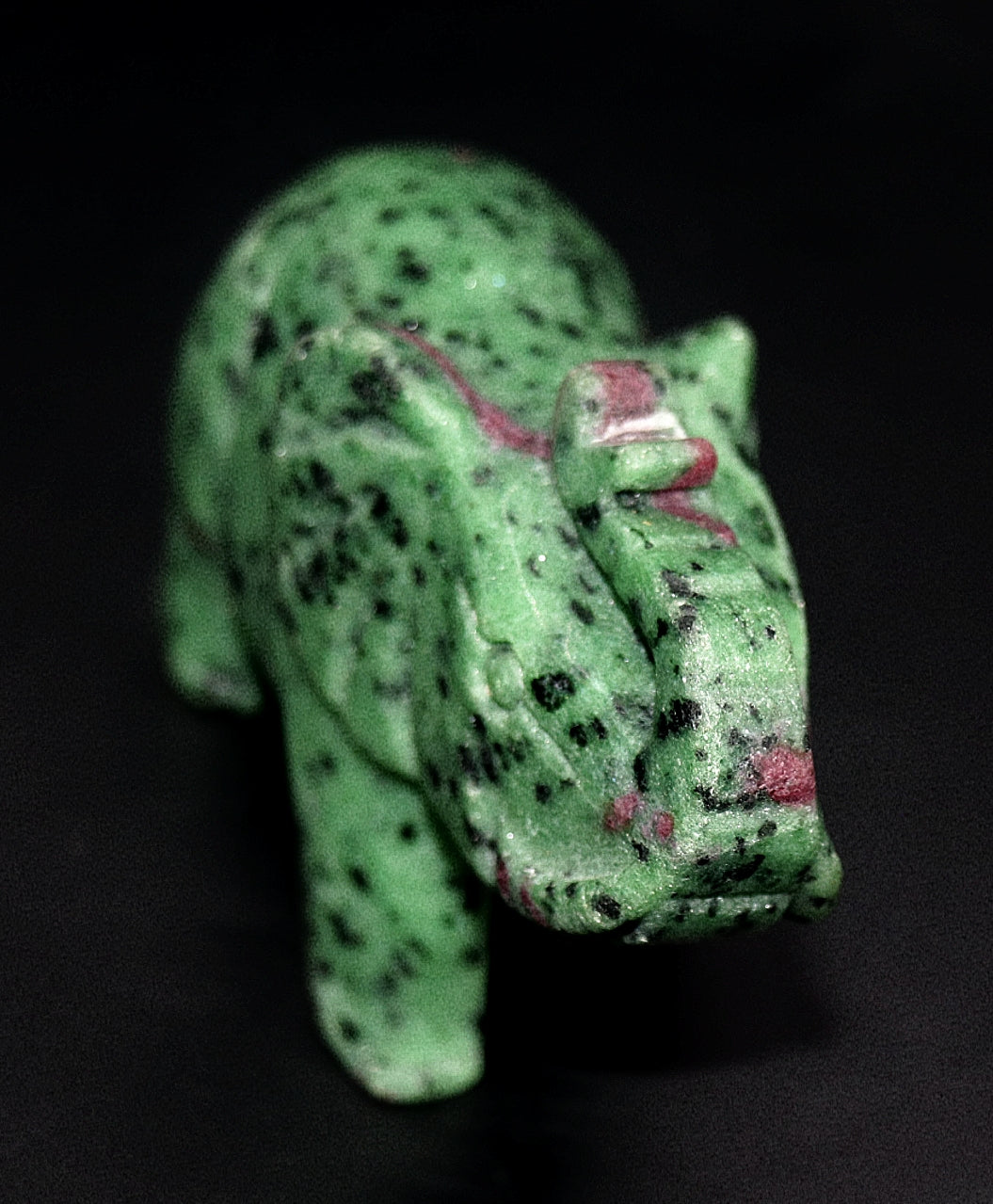 Ruby Kyanite Curved Gemstone Elephant With UV light Reaction