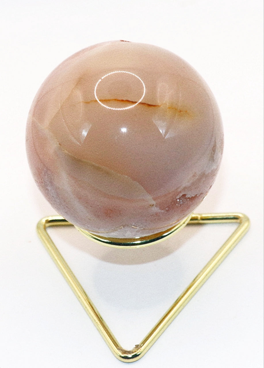 Rare Pink Amethyst Gemstone Sphere & Golden Triangle Sphere Holder