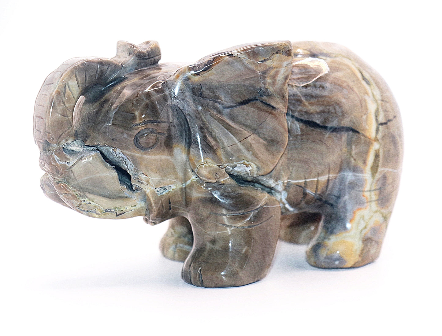 Rare Volcanic Agate With UV Light Reaction eaction Gemstone Druzy Carved Elephant