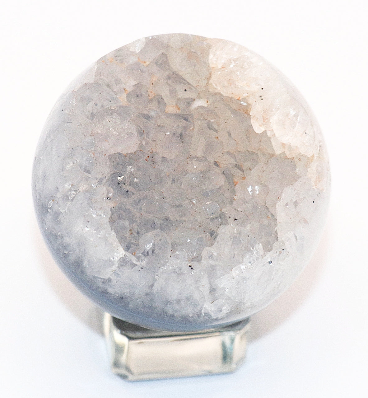 Blue Lace Agate Gemstone Sphere & Clear Square Stand