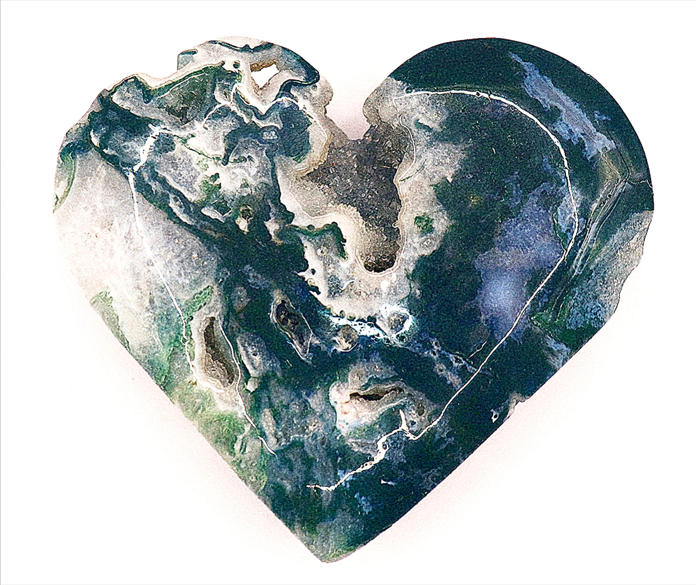 Green Moss Agate Double Hearts Carved Gemstone & Stands