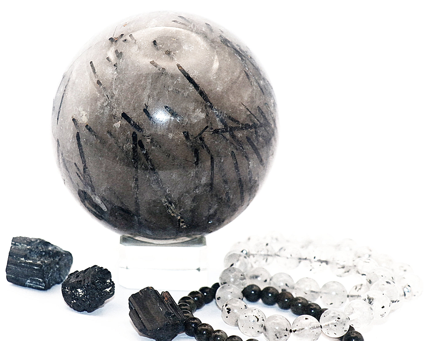 Rare 70 - 80mm 58mm - 78mm - 88mm Black Tourmaline Gemstone Spheres & Stand
