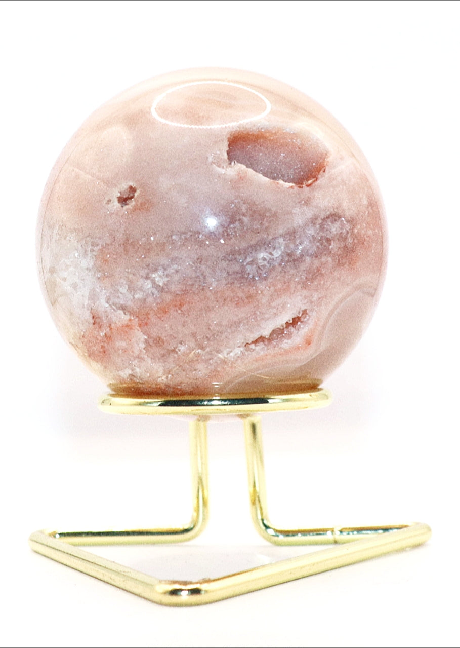 Rare Pink Amethyst Gemstone Sphere & Golden Triangle Sphere Holder