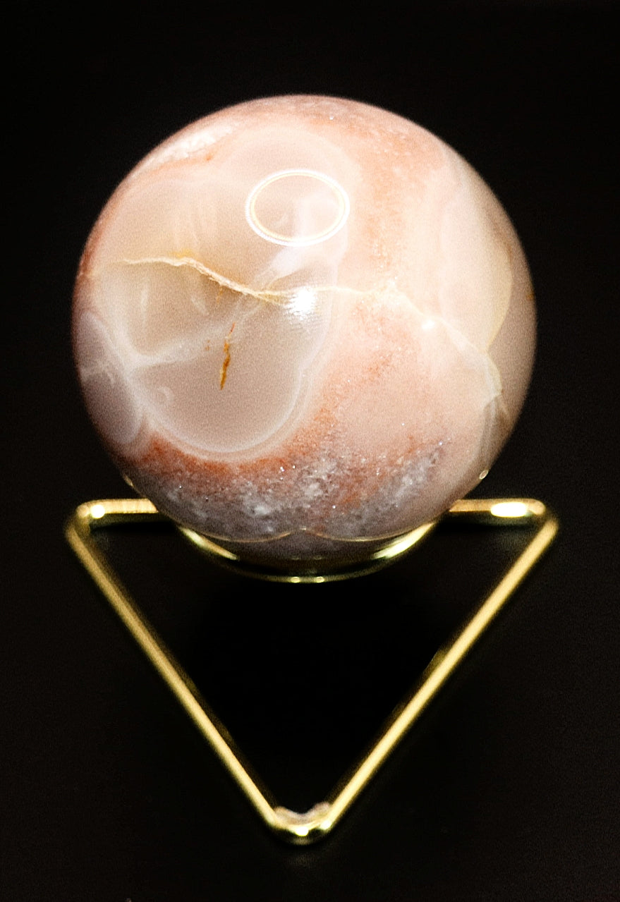 Rare Pink Amethyst Gemstone Sphere & Golden Triangle Sphere Holder