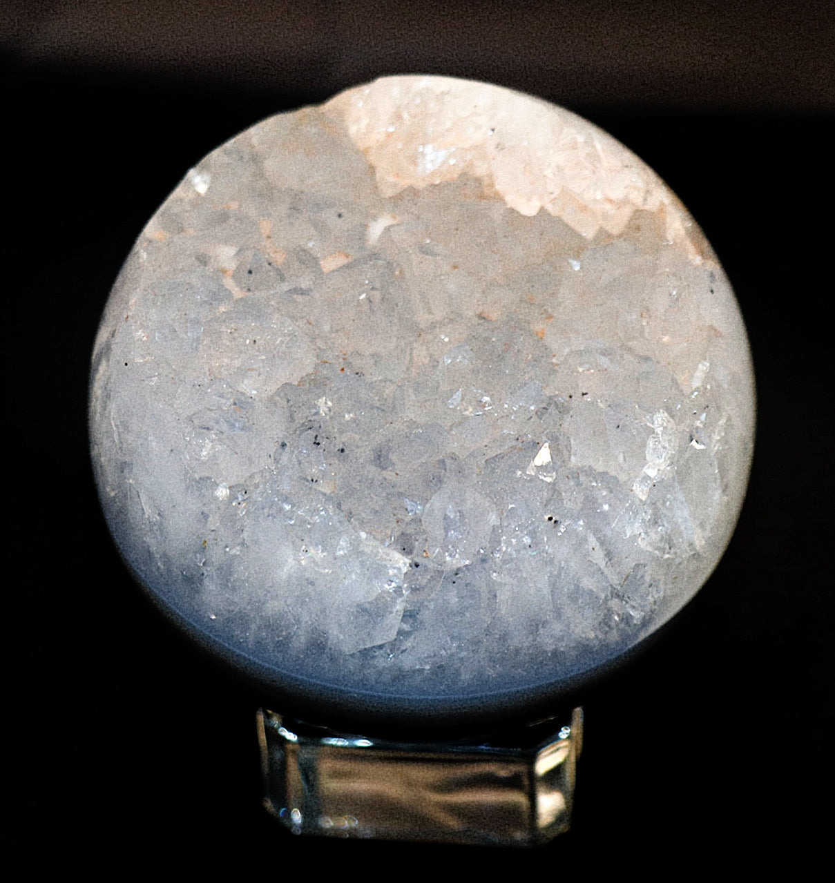 Blue Lace Agate Gemstone Sphere & Clear Square Stand