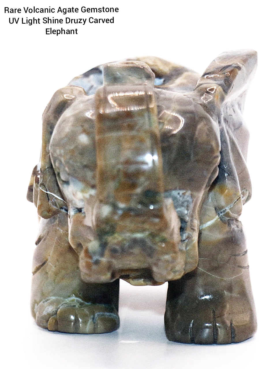 Rare Volcanic Agate With UV Light Reaction eaction Gemstone Druzy Carved Elephant