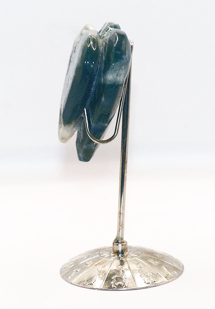 Green Moss Agate Double Hearts Carved Gemstone & Stands
