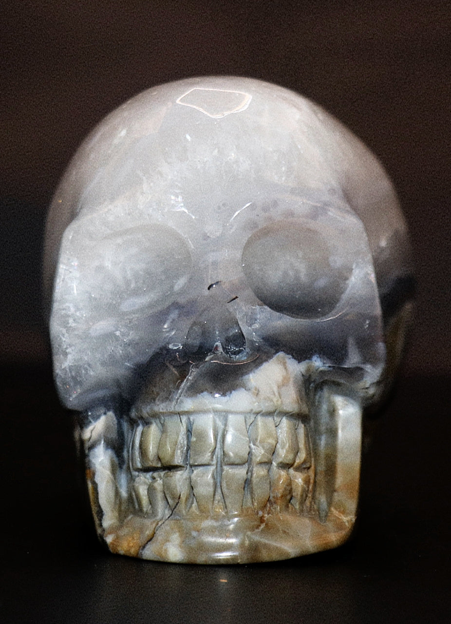 Volcanic Agate Gemstone Curved Skull With UV Reaction
