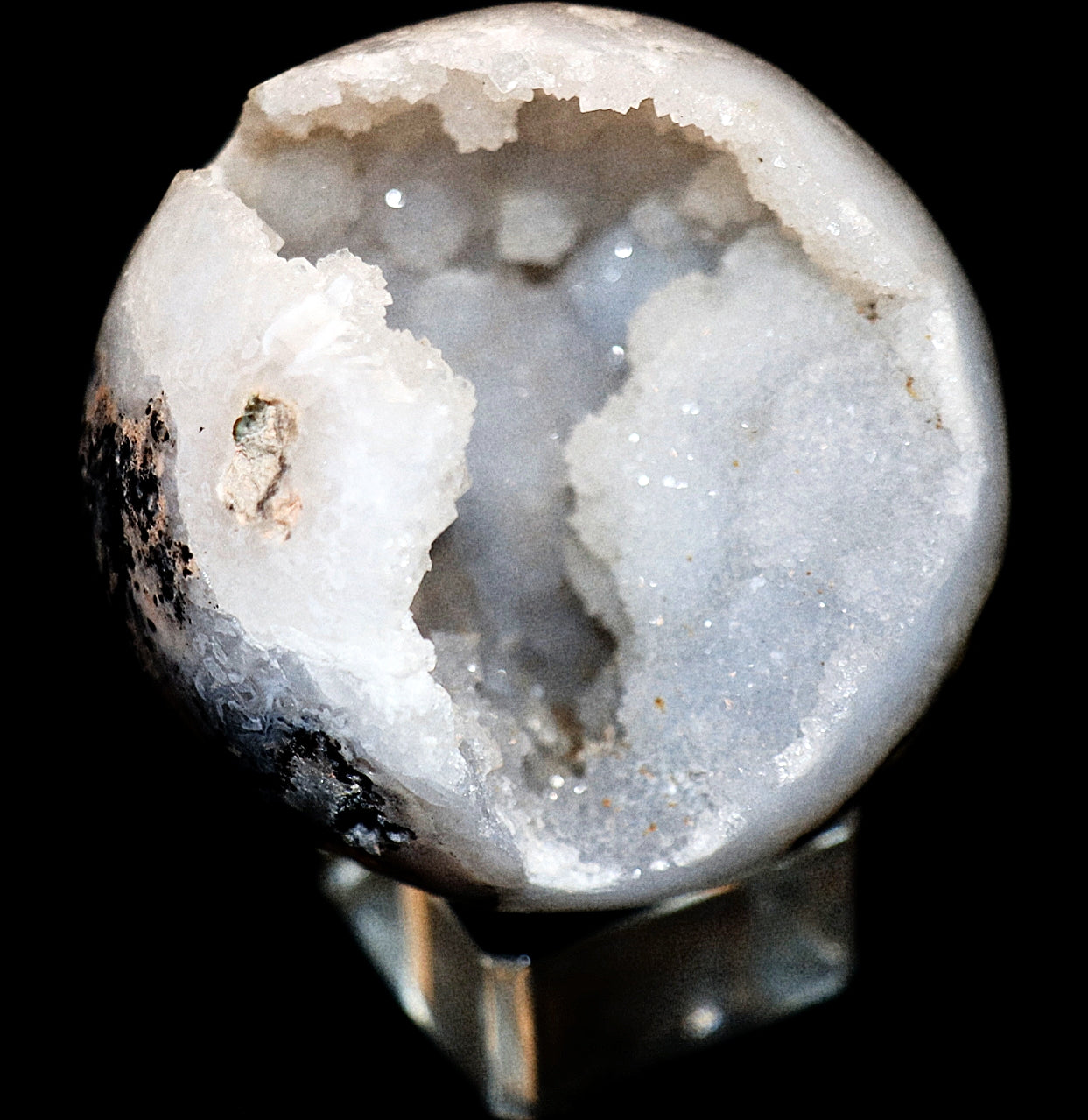 Rare White Jade Specimen Sphere & Square Clear Stand