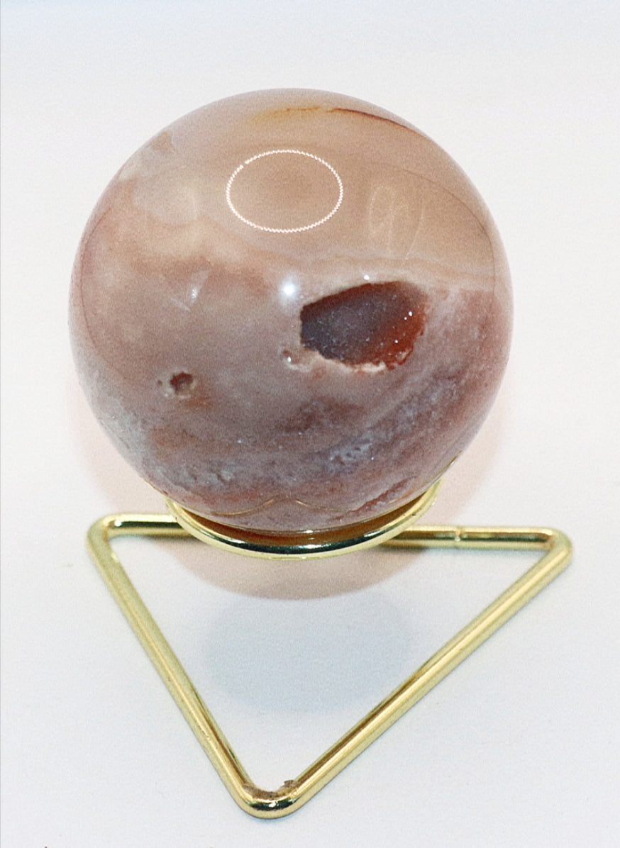 Rare Pink Amethyst Gemstone Sphere & Golden Triangle Sphere Holder