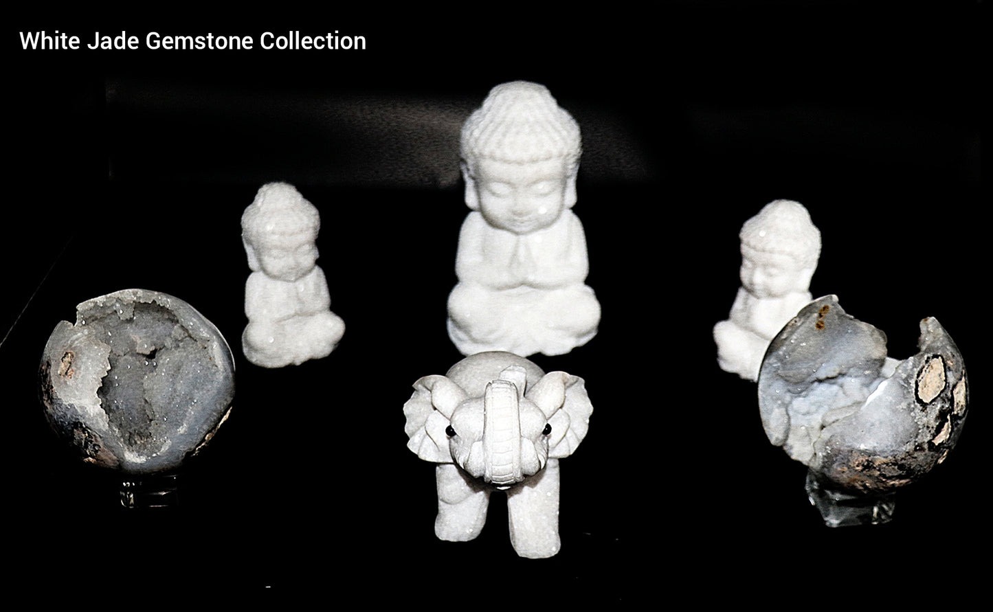 White Jade Gemstone Carved Elephant