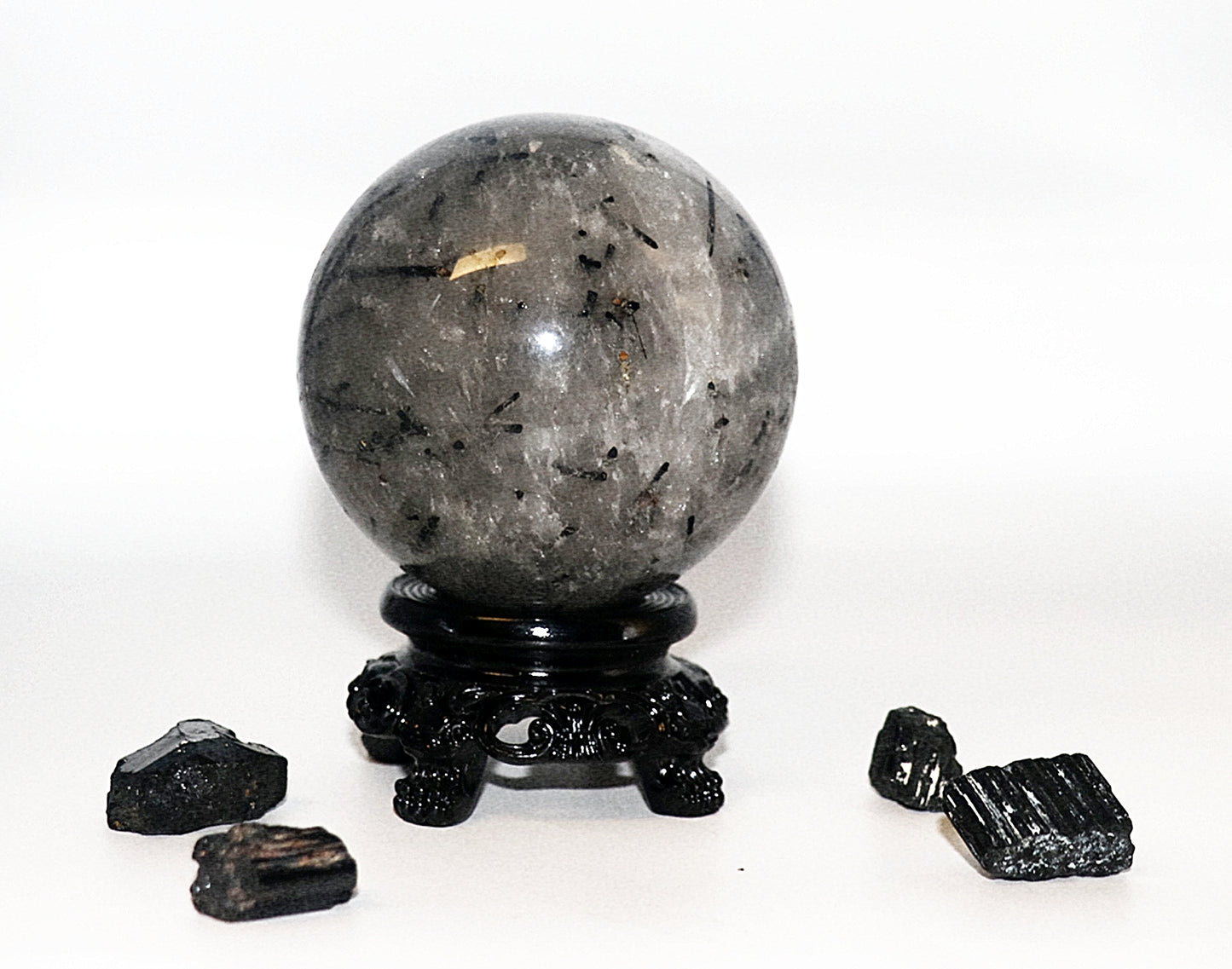 Rare 70 - 80mm 58mm - 78mm - 88mm Black Tourmaline Gemstone Spheres & Stand