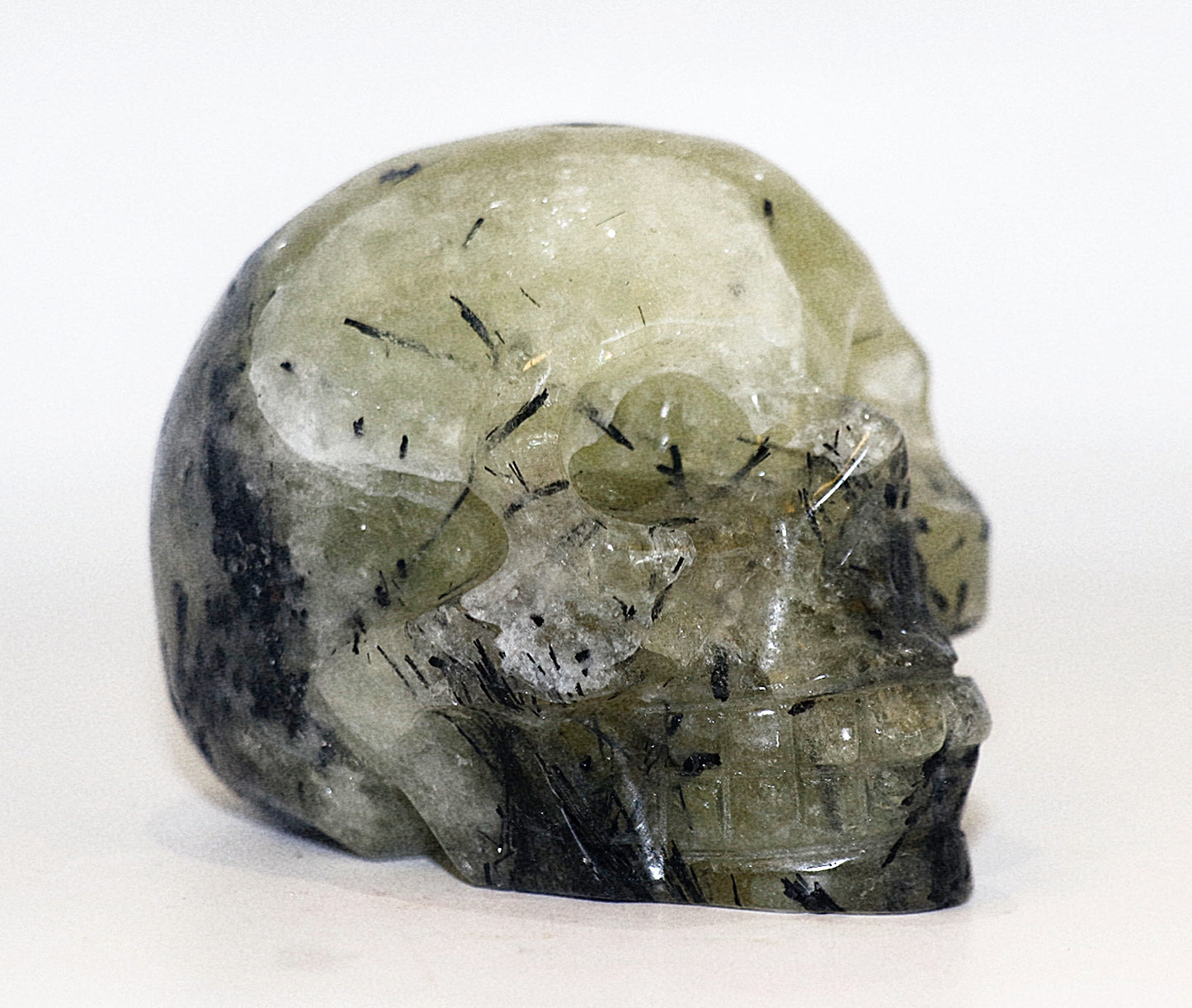 Rare Yellow Citrine Fussed With Black Tourmaline Gemstone Curved Skulls
