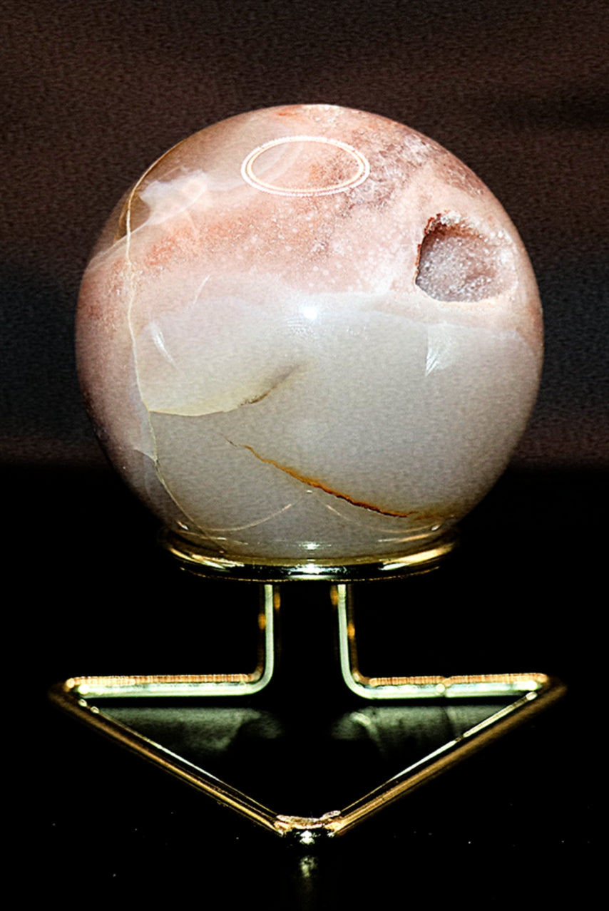 Rare Pink Amethyst Gemstone Sphere & Golden Triangle Sphere Holder