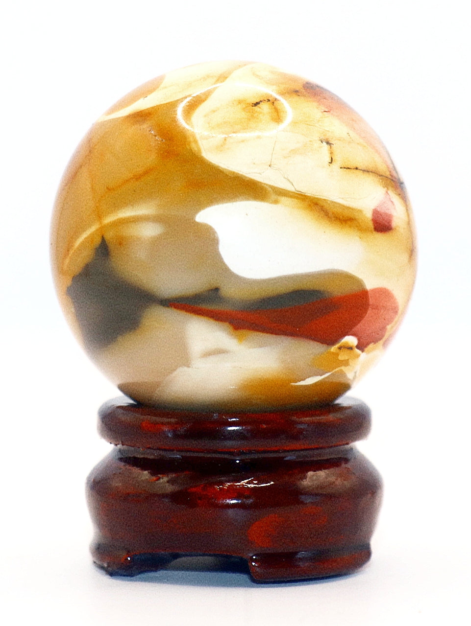 Esfera de piedra preciosa de jaspe mokaita de 50 mm y soporte de vidrio