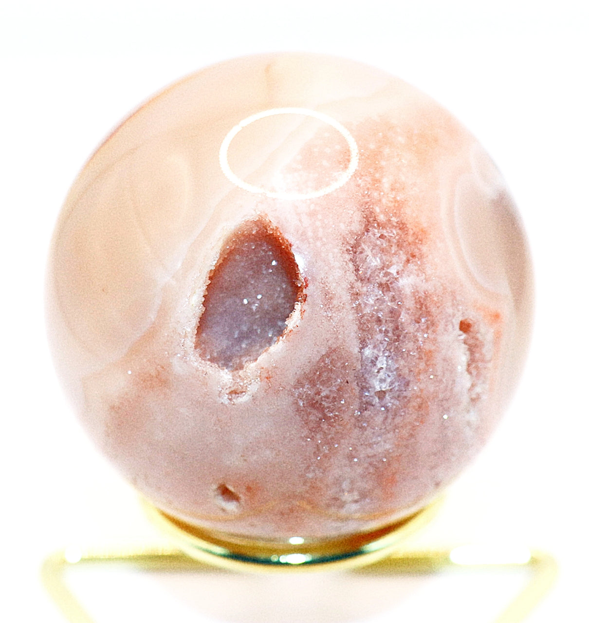 Rare Pink Amethyst Gemstone Sphere & Golden Triangle Sphere Holder