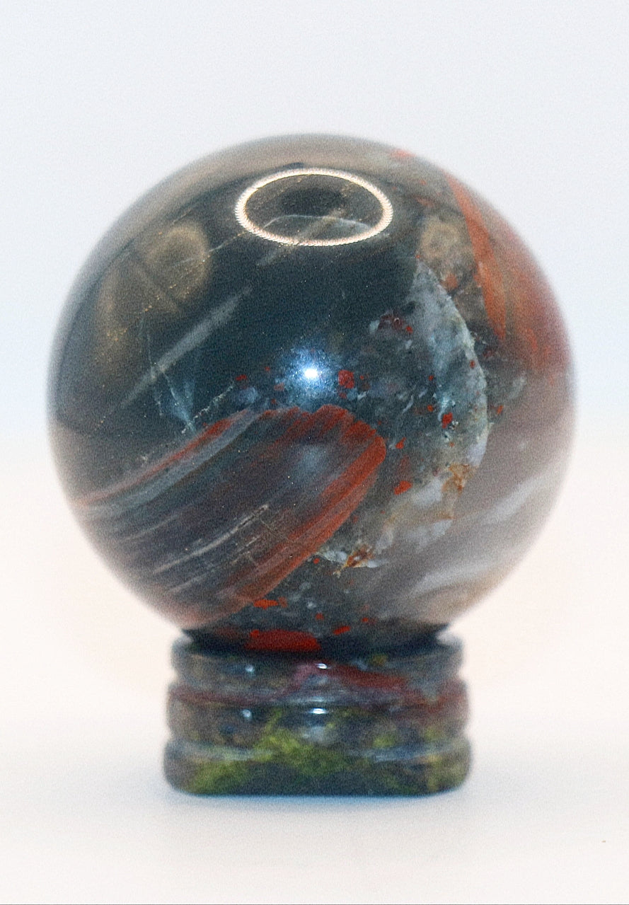 50mm African Blood Stone Gemstone Sphere & African Blood Stone Sphere Stand