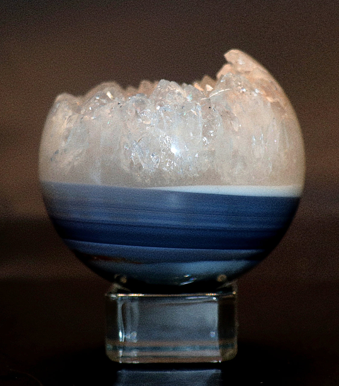 Blue Lace Agate Gemstone Sphere & Clear Square Stand
