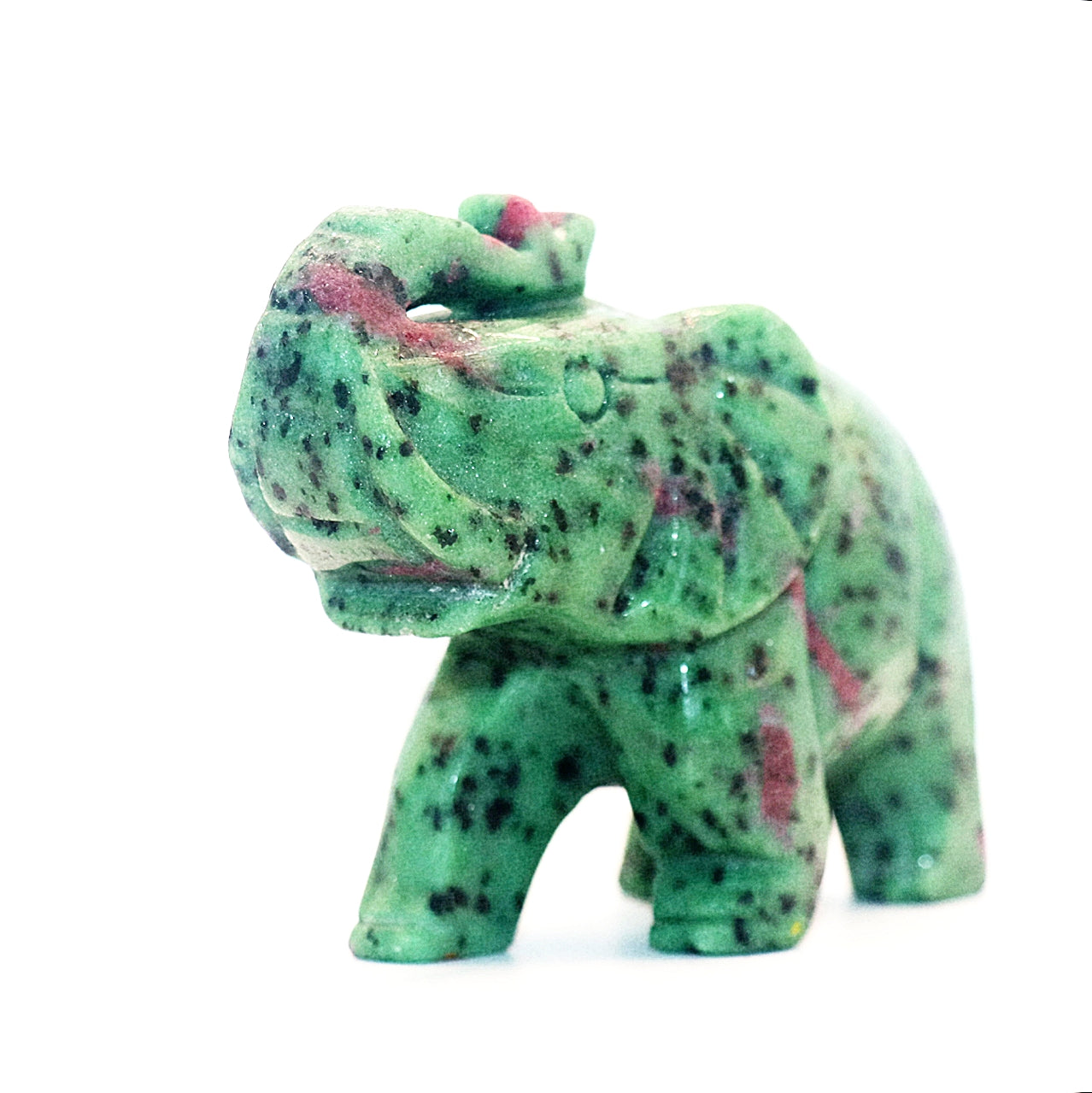 Ruby Kyanite Curved Gemstone Elephant With UV light Reaction