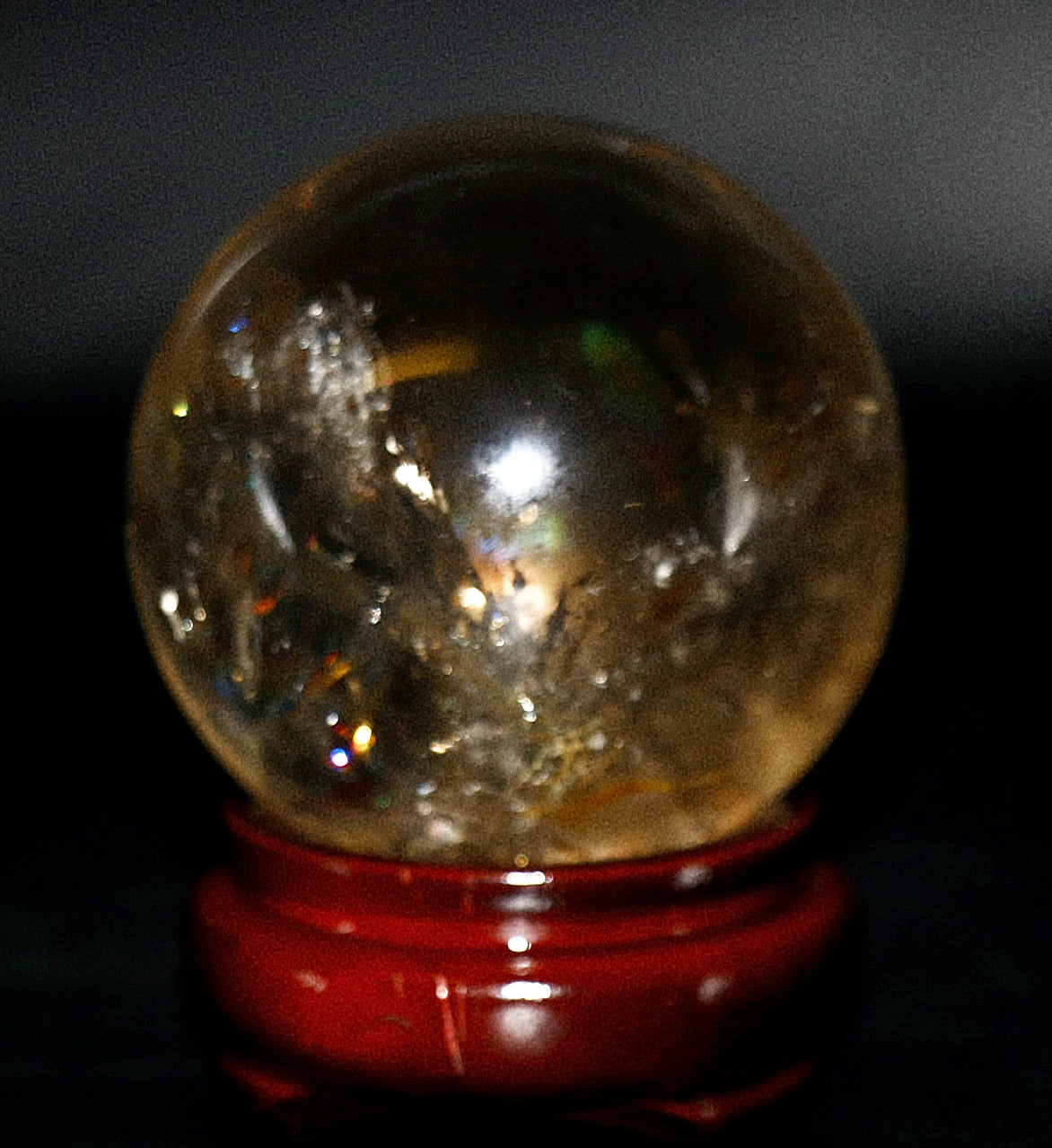 Smokey Quartz Gemstone Sphere & Circular Wooden Sphere Stand
