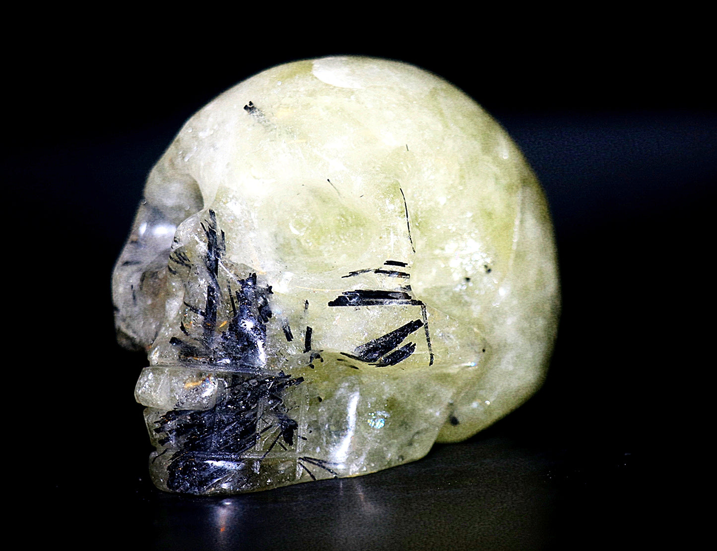 Rare Yellow Citrine Fussed With Black Tourmaline Gemstone Curved Skulls