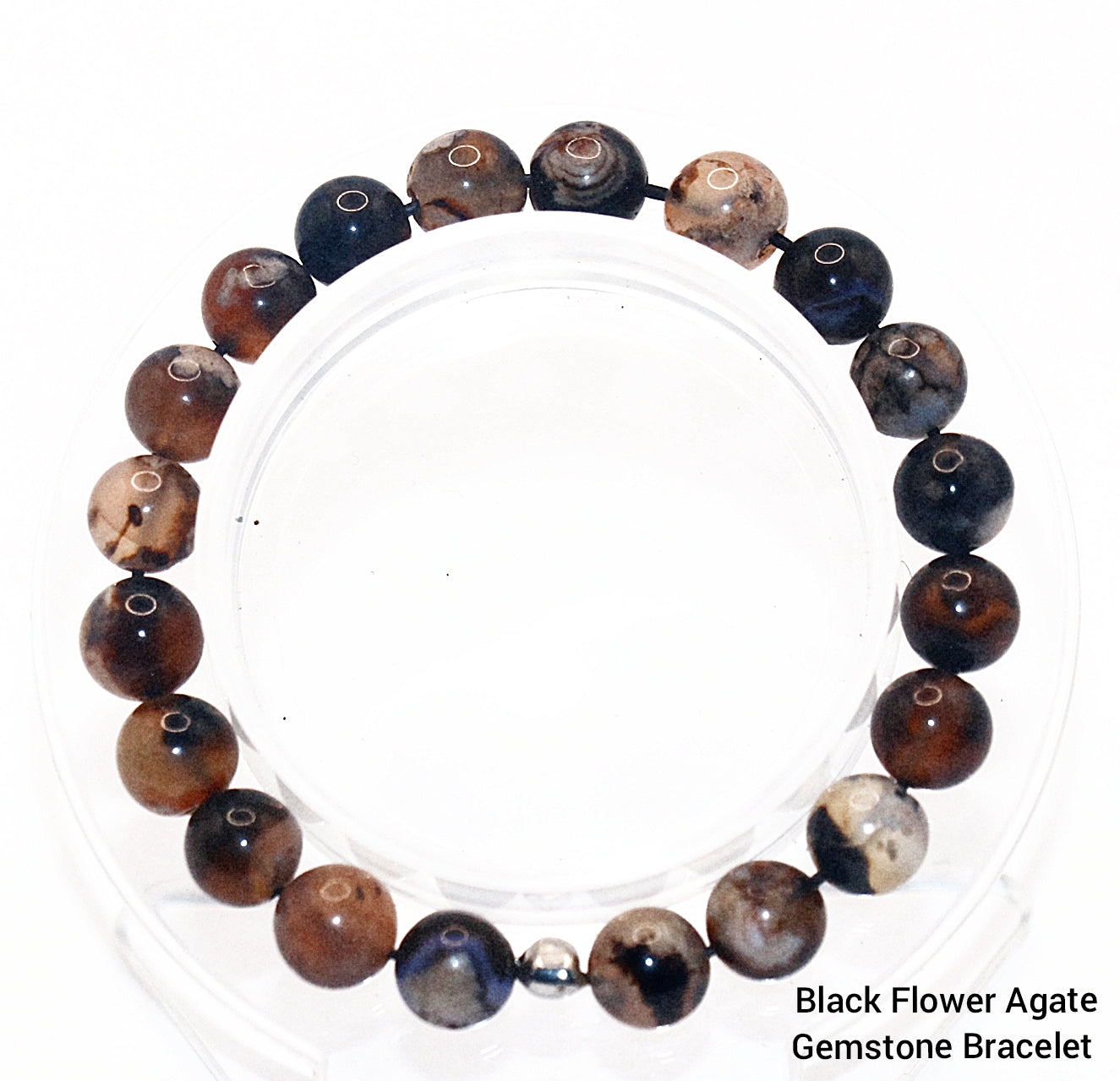 Black Flower Agate Gemstone Bracelet