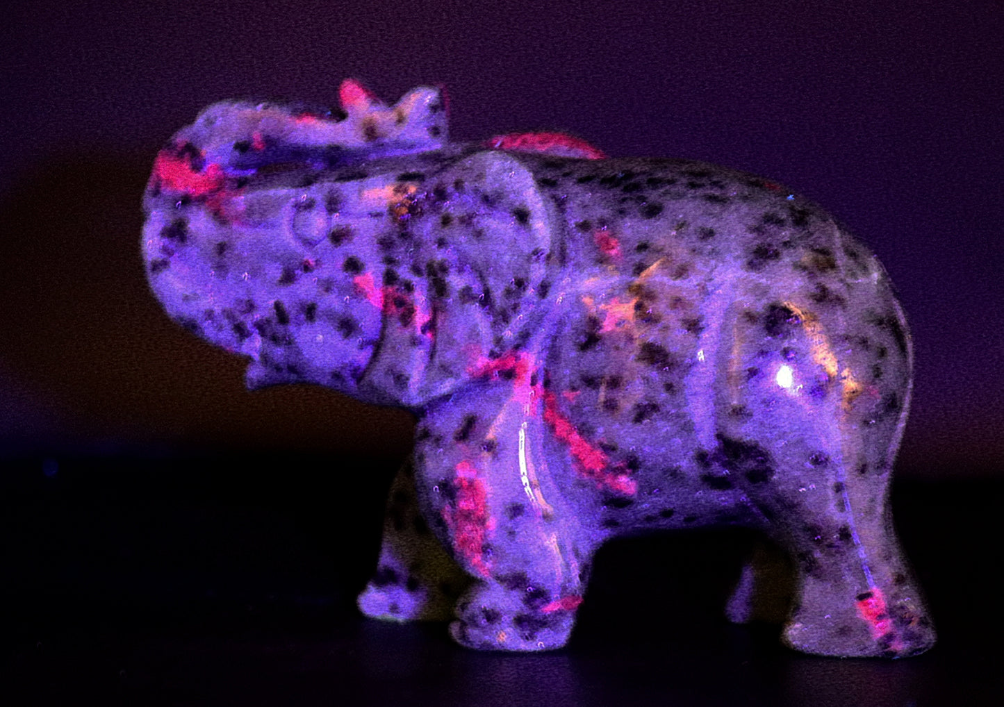 Ruby Kyanite Curved Gemstone Elephant With UV light Reaction