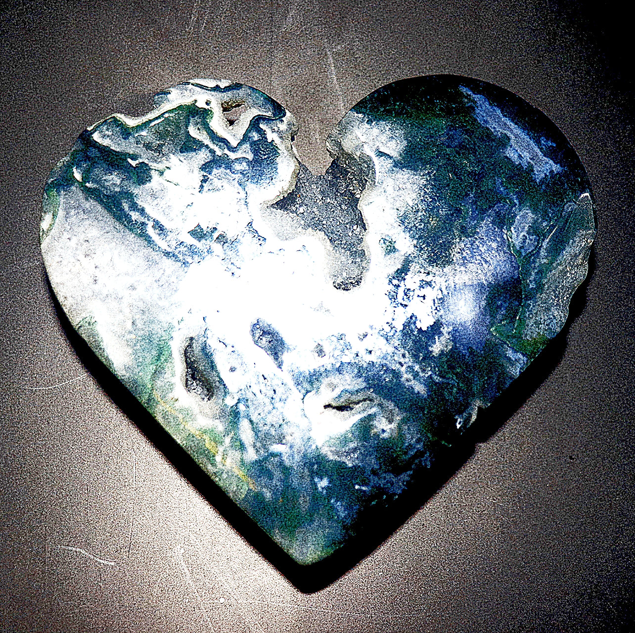 Green Moss Agate Double Hearts Carved Gemstone & Stands