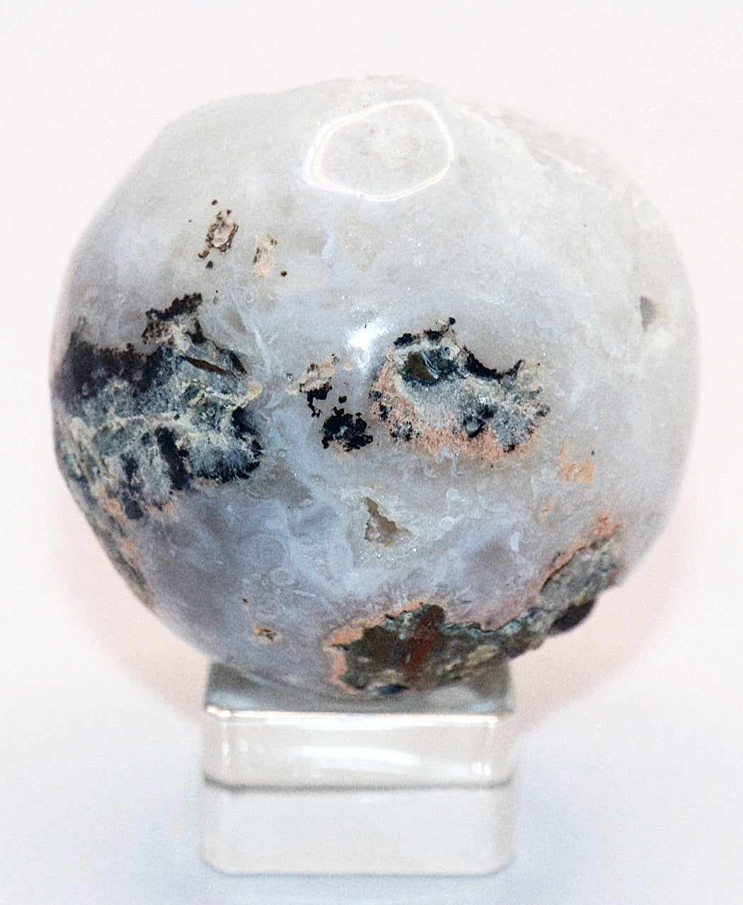 Rare White Jade Specimen Sphere & Square Clear Stand