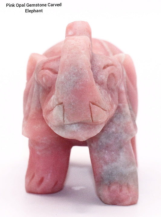 Pink Opal Gemstone Carved Elephant