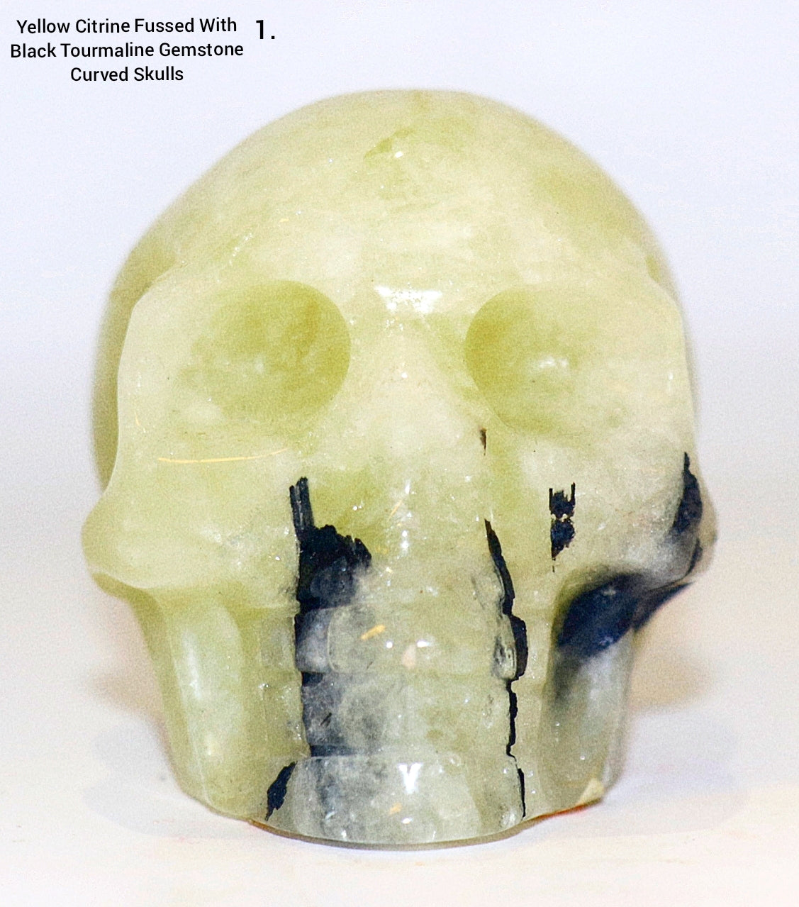 Rare Yellow Citrine Fussed With Black Tourmaline Gemstone Curved Skulls