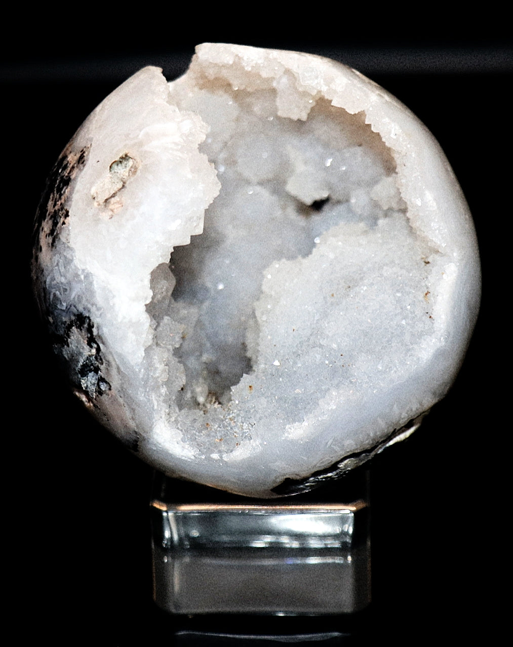 Rare White Jade Specimen Sphere & Square Clear Stand