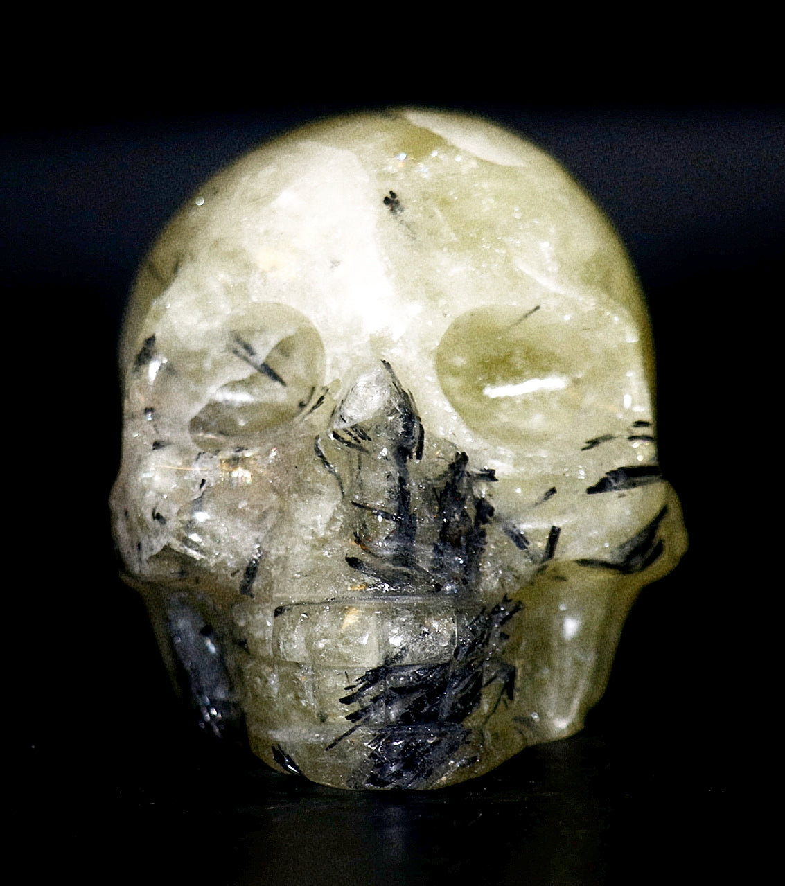 Rare Yellow Citrine Fussed With Black Tourmaline Gemstone Curved Skulls