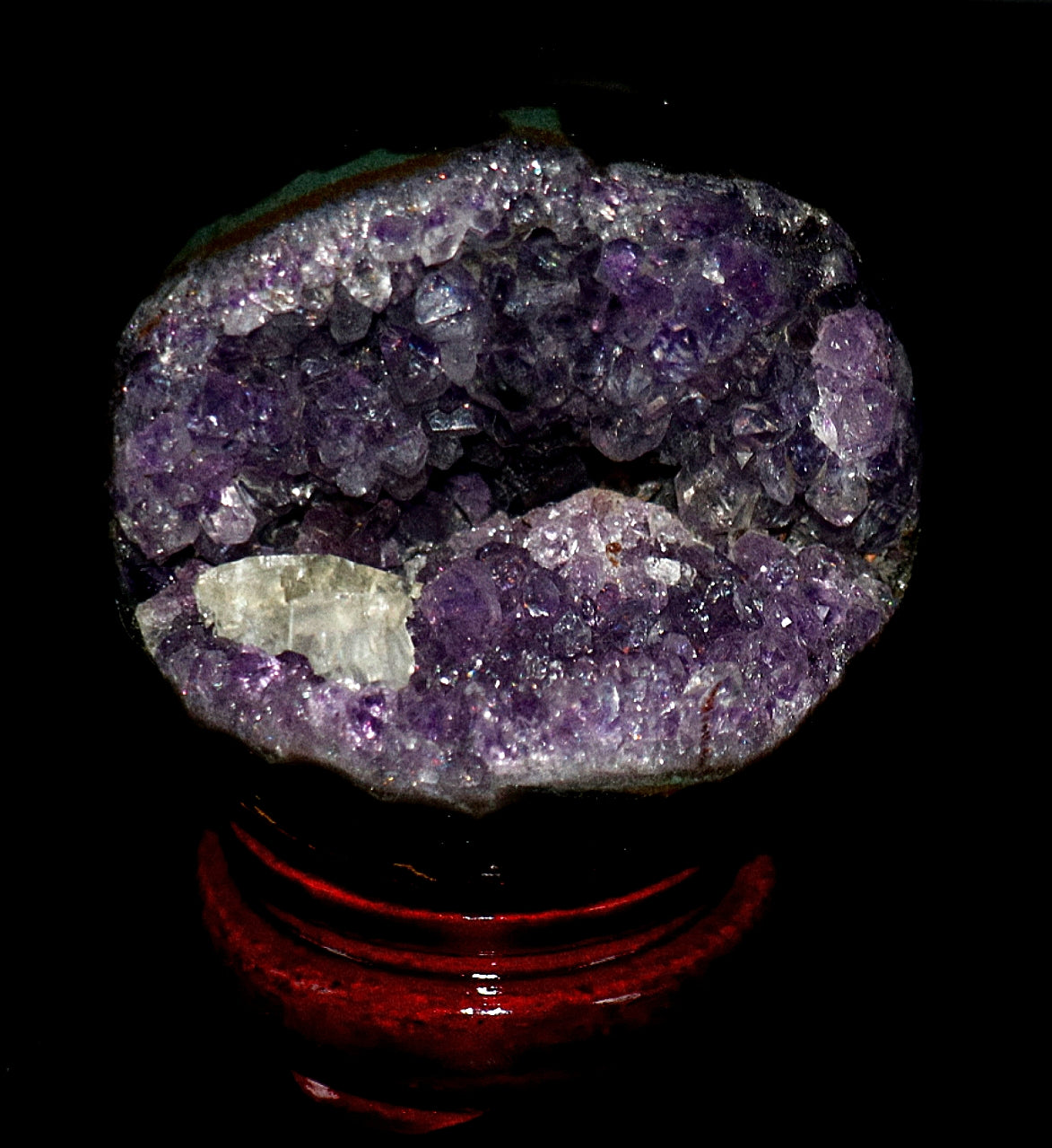 (Pac-Man) Purple Amethyst Gemstone Sphere & Glass Square Stand