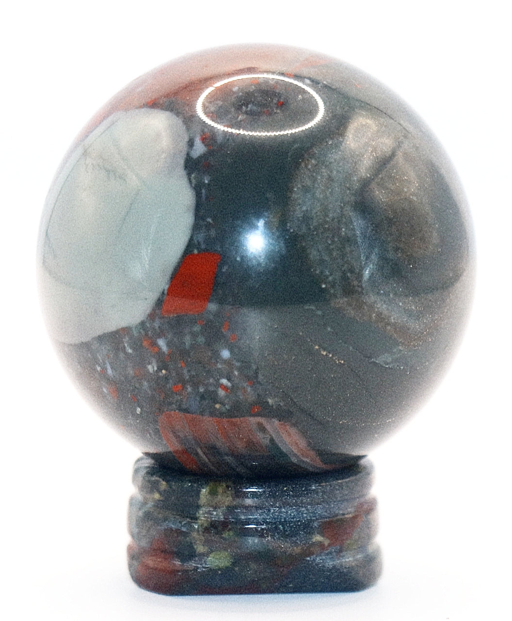 50mm African Blood Stone Gemstone Sphere & African Blood Stone Sphere Stand