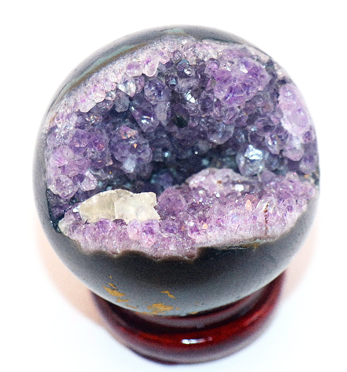 (Pac-Man) Purple Amethyst Gemstone Sphere & Glass Square Stand