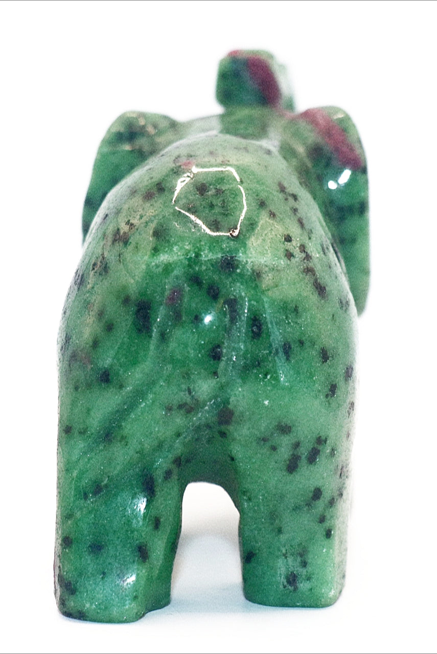 Ruby Kyanite Curved Gemstone Elephant With UV light Reaction