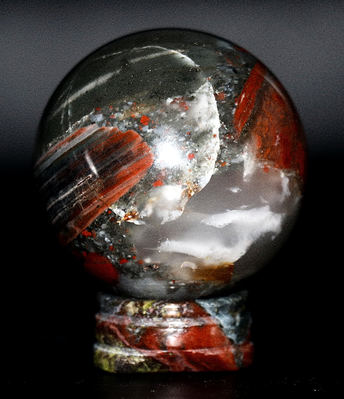 50mm African Blood Stone Gemstone Sphere & African Blood Stone Sphere Stand