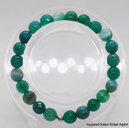 Faceted Green Stripe Agate Gemstone Bracelet