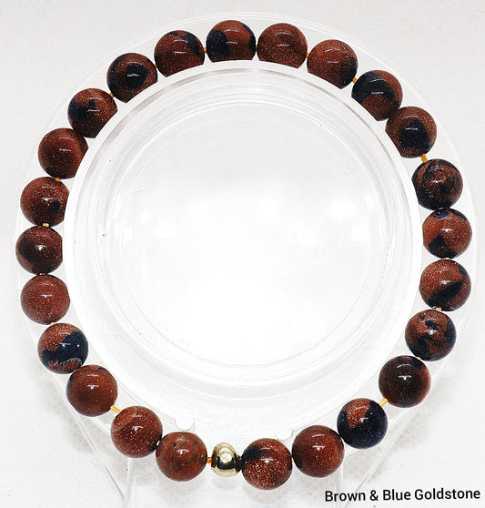 Brown & Blue Goldstone Gemstone Bracelet