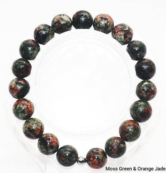 Moss Green & Orange Jade Gemstone Bracelet