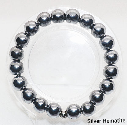 Pulsera de piedras preciosas de hematita plateada
